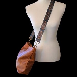 Vegan Leather Shoulder Bag with Patterned Strap